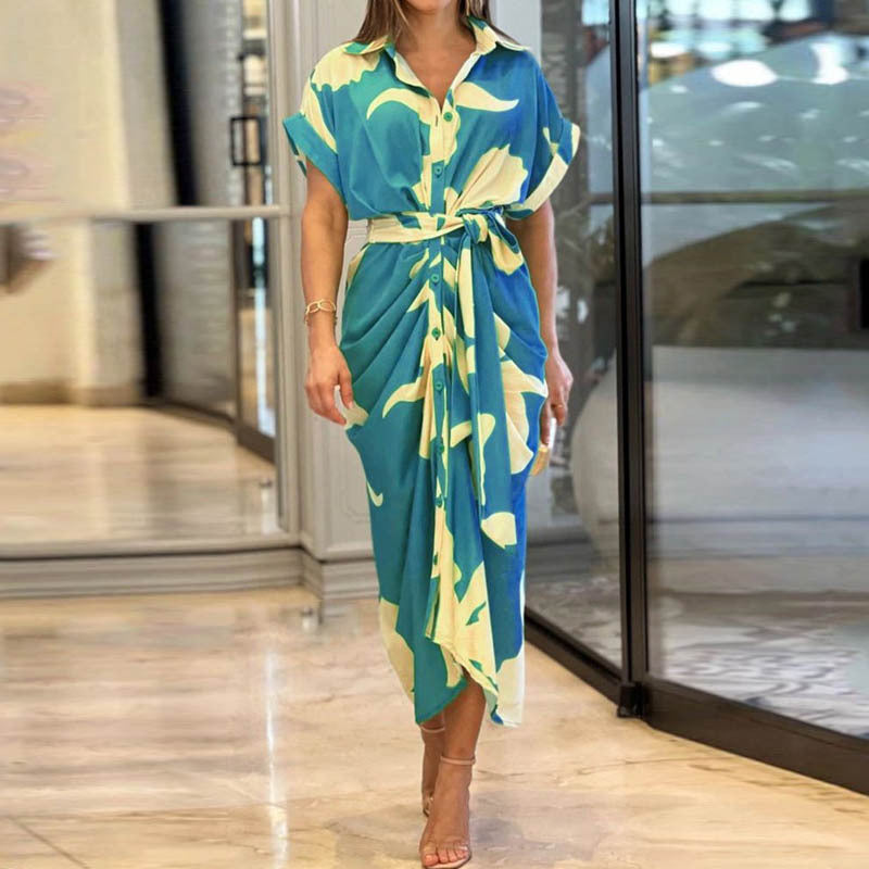Collared Single-Breasted High-Waist Shirt Midi Dress