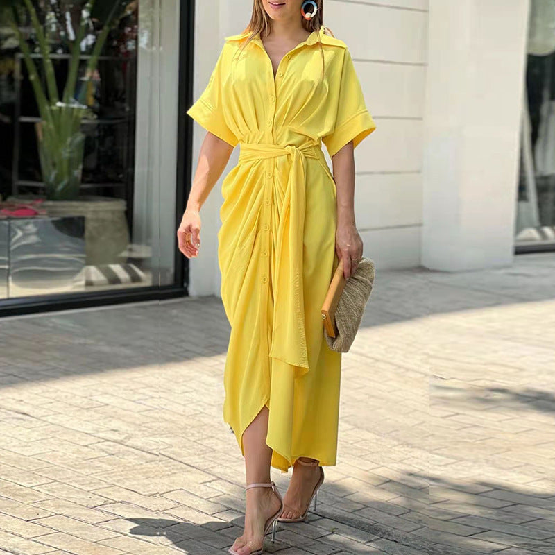 Collared Single-Breasted High-Waist Shirt Midi Dress