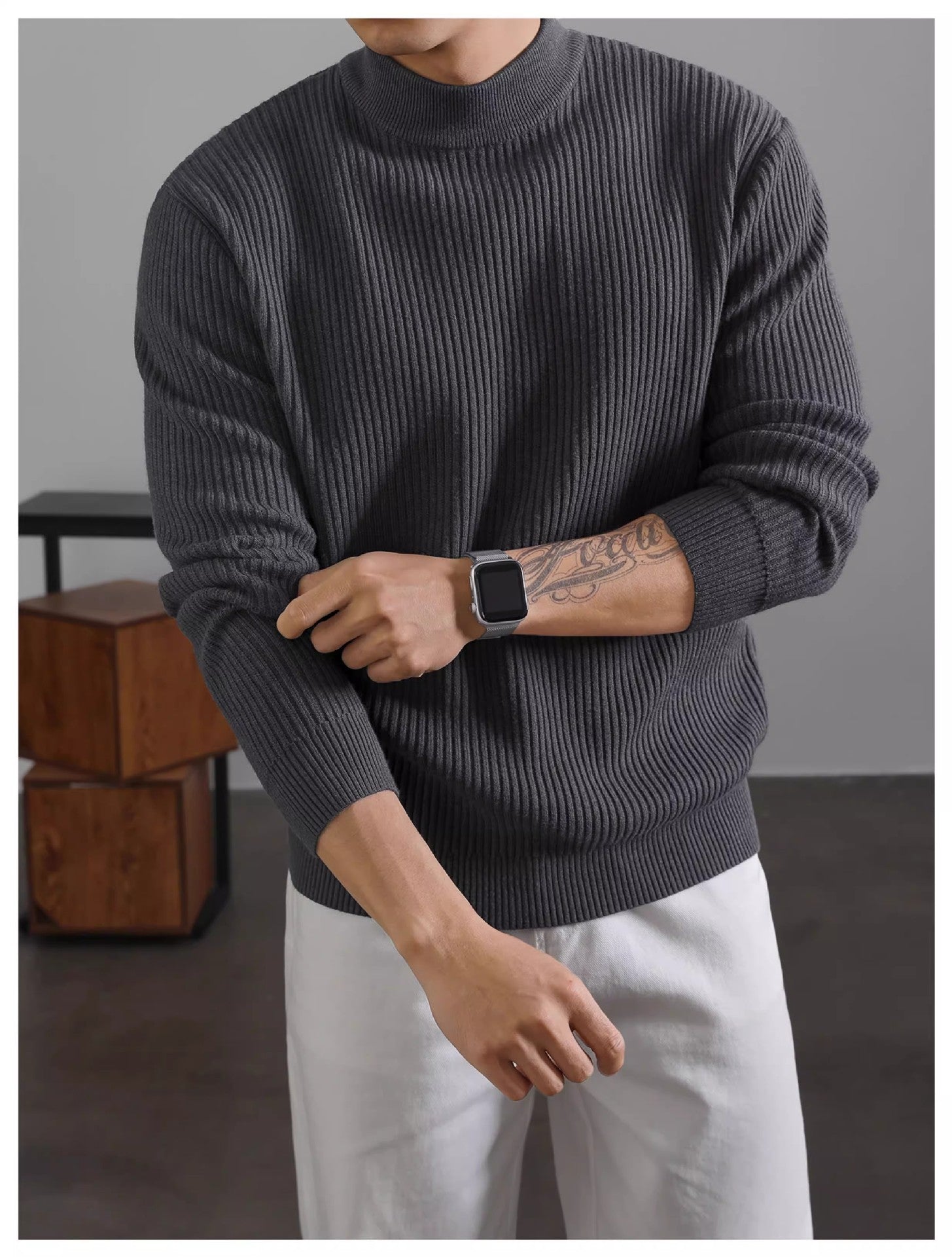 Mens Warm Half-turtleneck Sweater