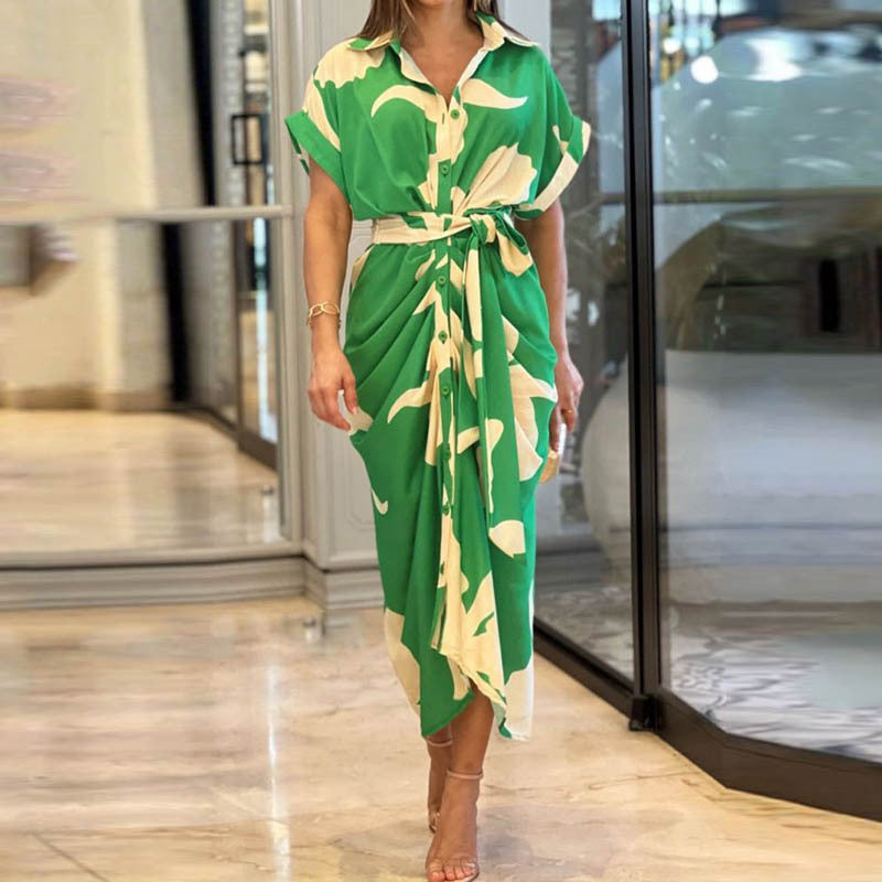 Collared Single-Breasted High-Waist Shirt Midi Dress