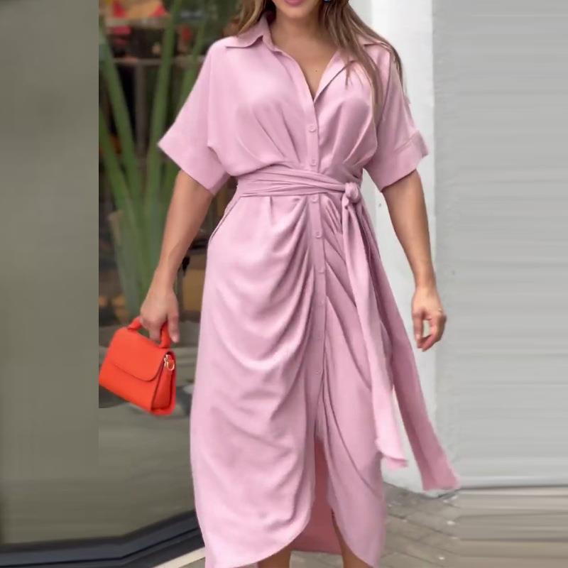 Collared Single-Breasted High-Waist Shirt Midi Dress