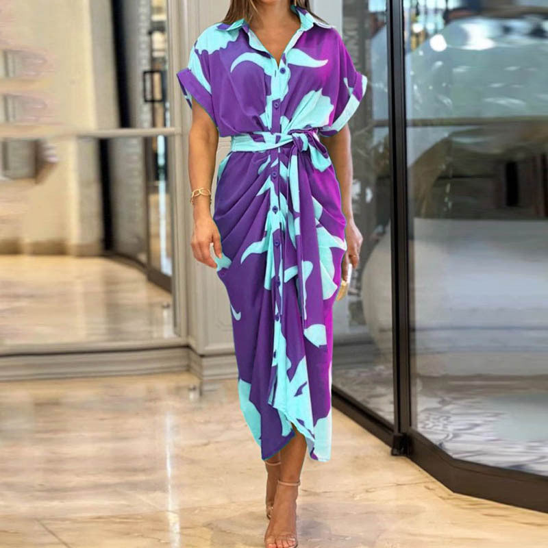 Collared Single-Breasted High-Waist Shirt Midi Dress