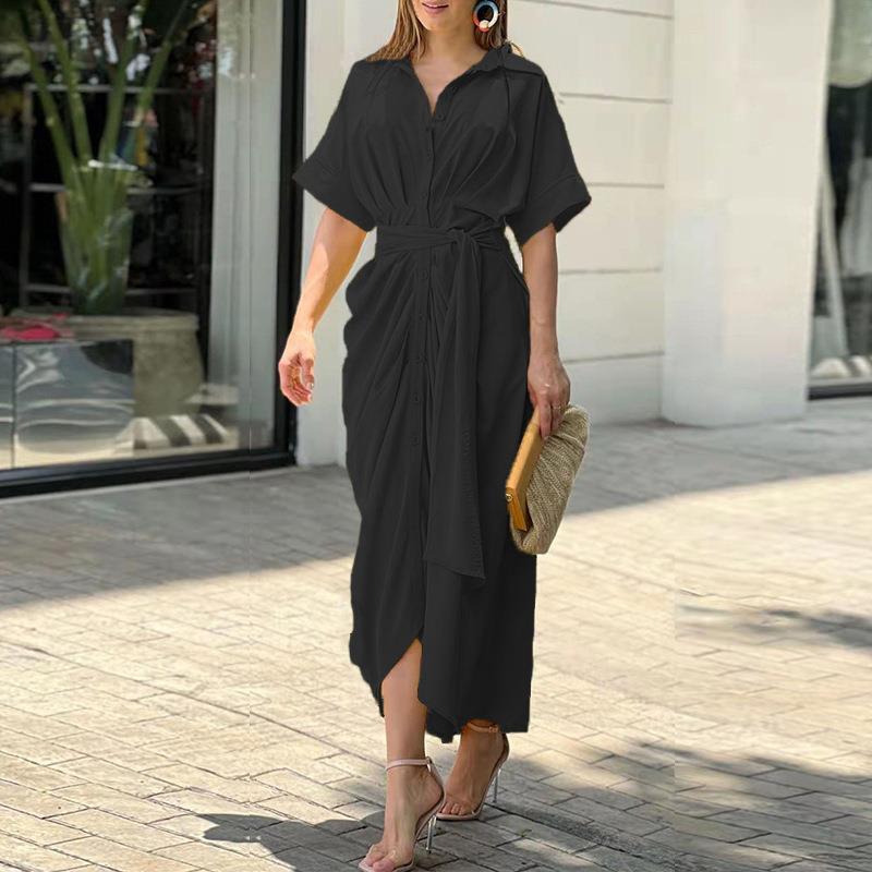 Collared Single-Breasted High-Waist Shirt Midi Dress