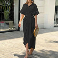 Collared Single-Breasted High-Waist Shirt Midi Dress